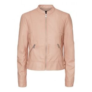 NWT Vero Moda Faux Leather Jacket - Pink with Silver Metal Details - Large